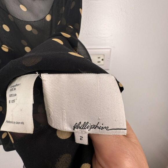 3.1 PHILLIP LIM Black Sheer Silk Chiffon Polka Dot Sleeveless Ruffle Top 🛸 Sz 2 - Picture 5 of 11